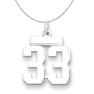 Silver, Athletic Collection, Small Polished Number 33 Necklace - 24 In